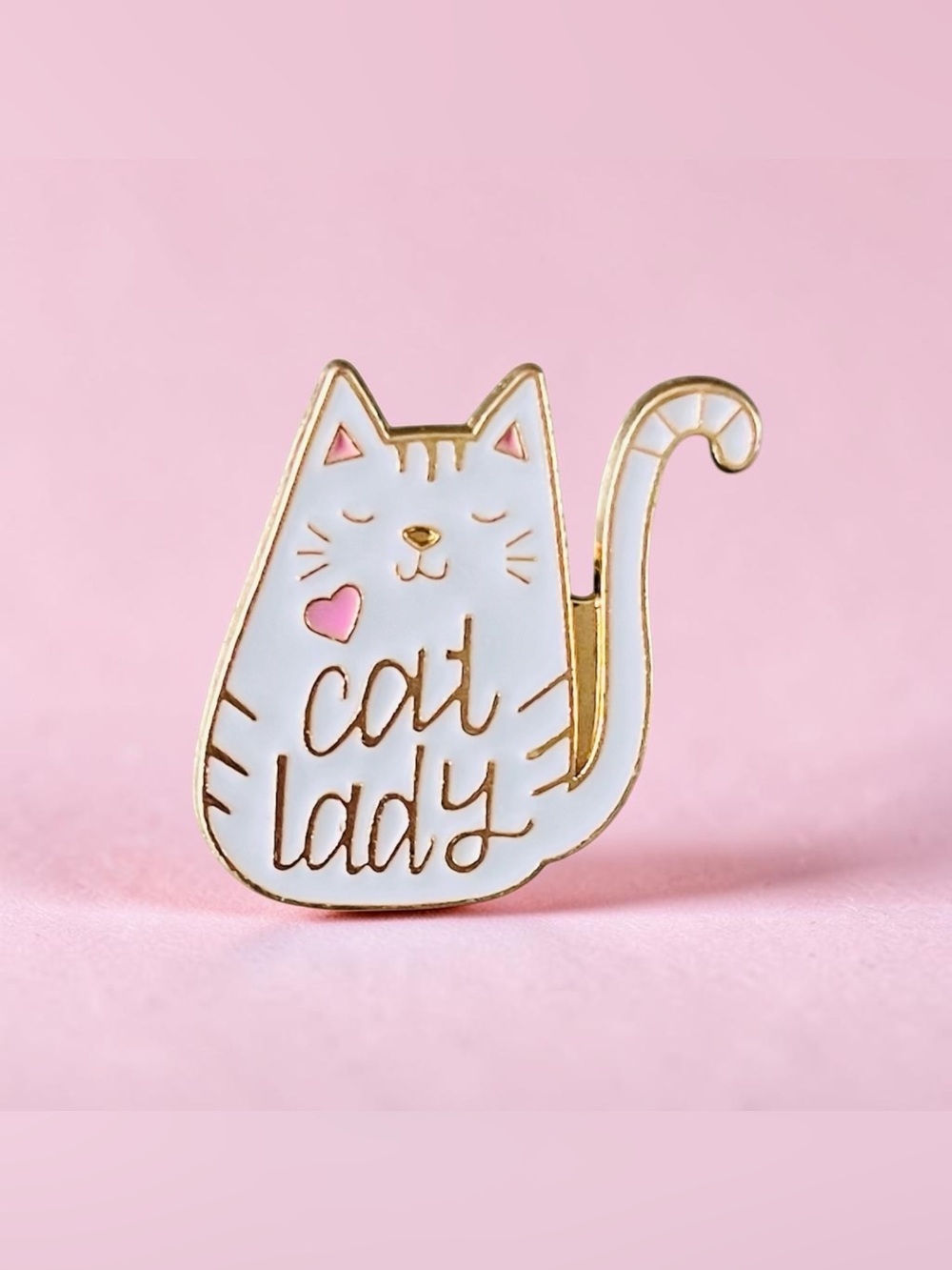 Cat Lady White Enamel Gold Tone Pin